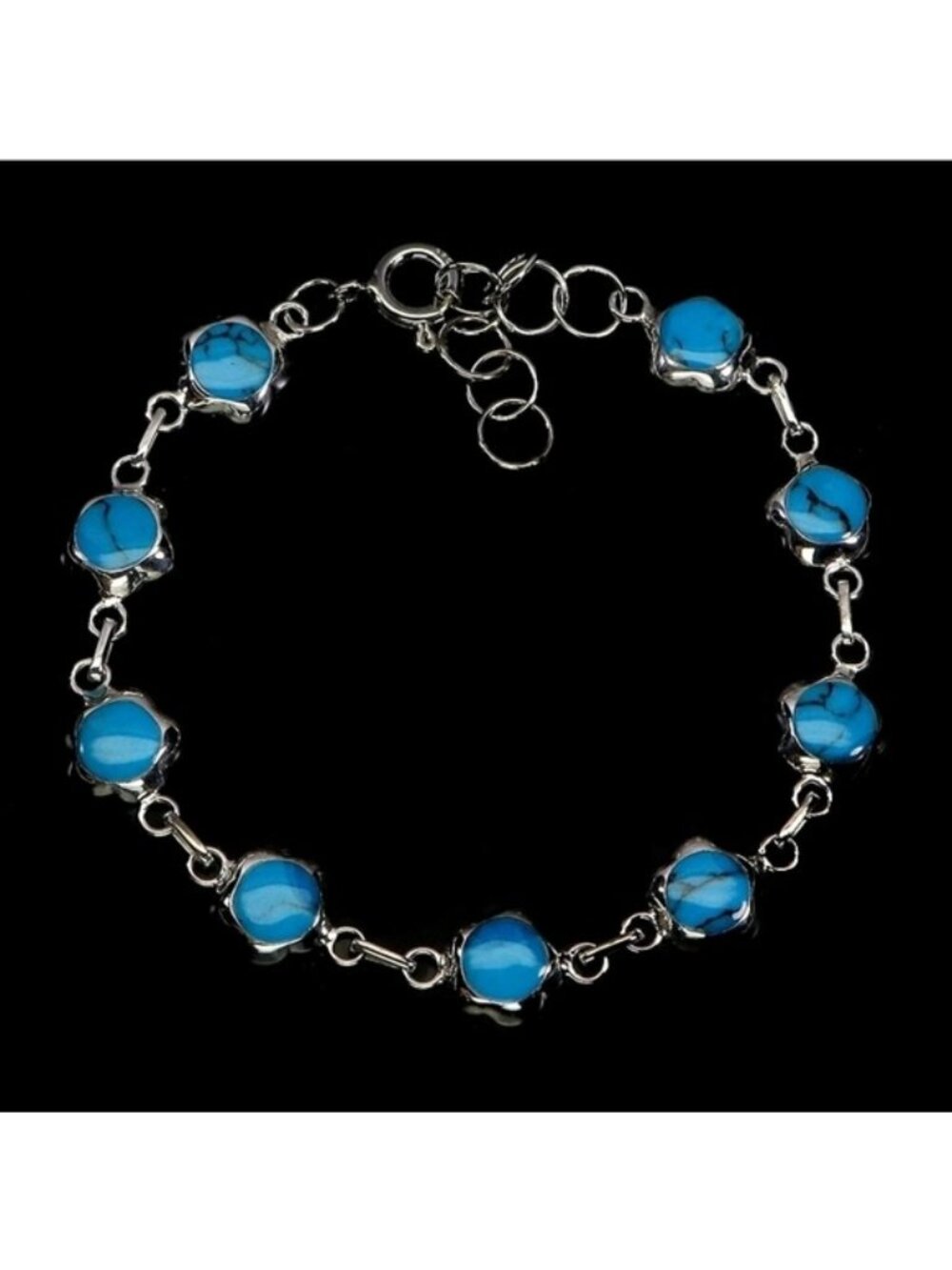 925 Sterling Silver Bracelet 7" with Natural Turquoise 6mm Gemstone